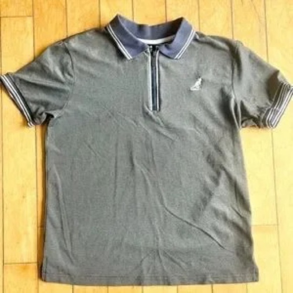 Kangol Men's Grey Polo with Navy Trim and Zip Placket